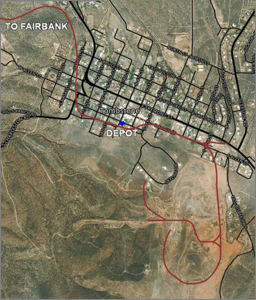 Map of the railroad route in Tombstone
